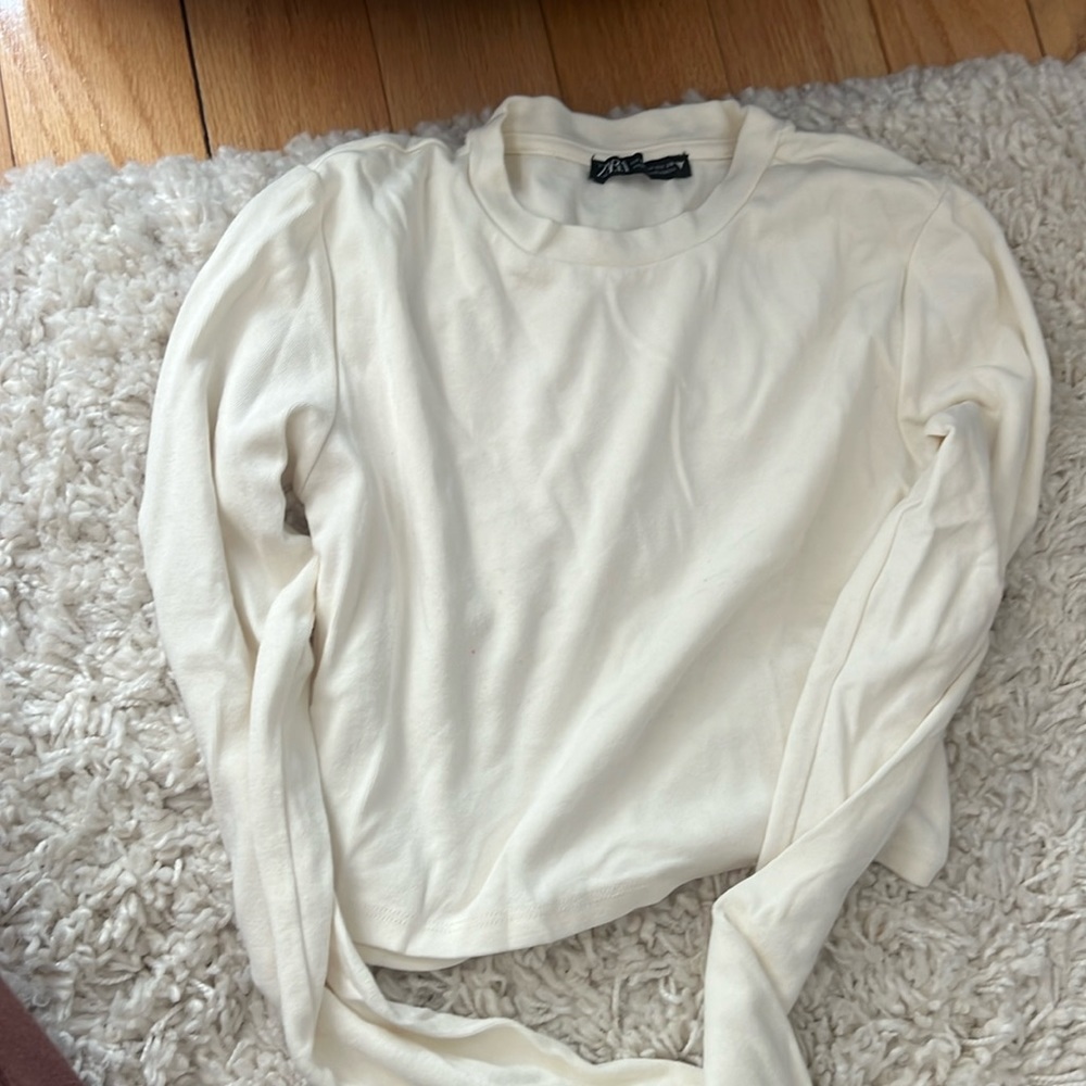Zara white long sleeve cropped top
